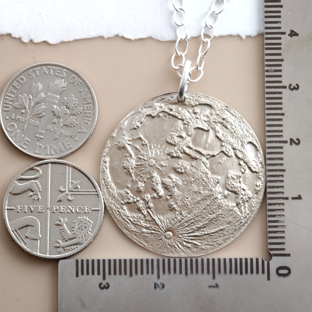 Moon Map Necklace Large 30mm Deep Engraved Recycled Sterling Silver Pendant