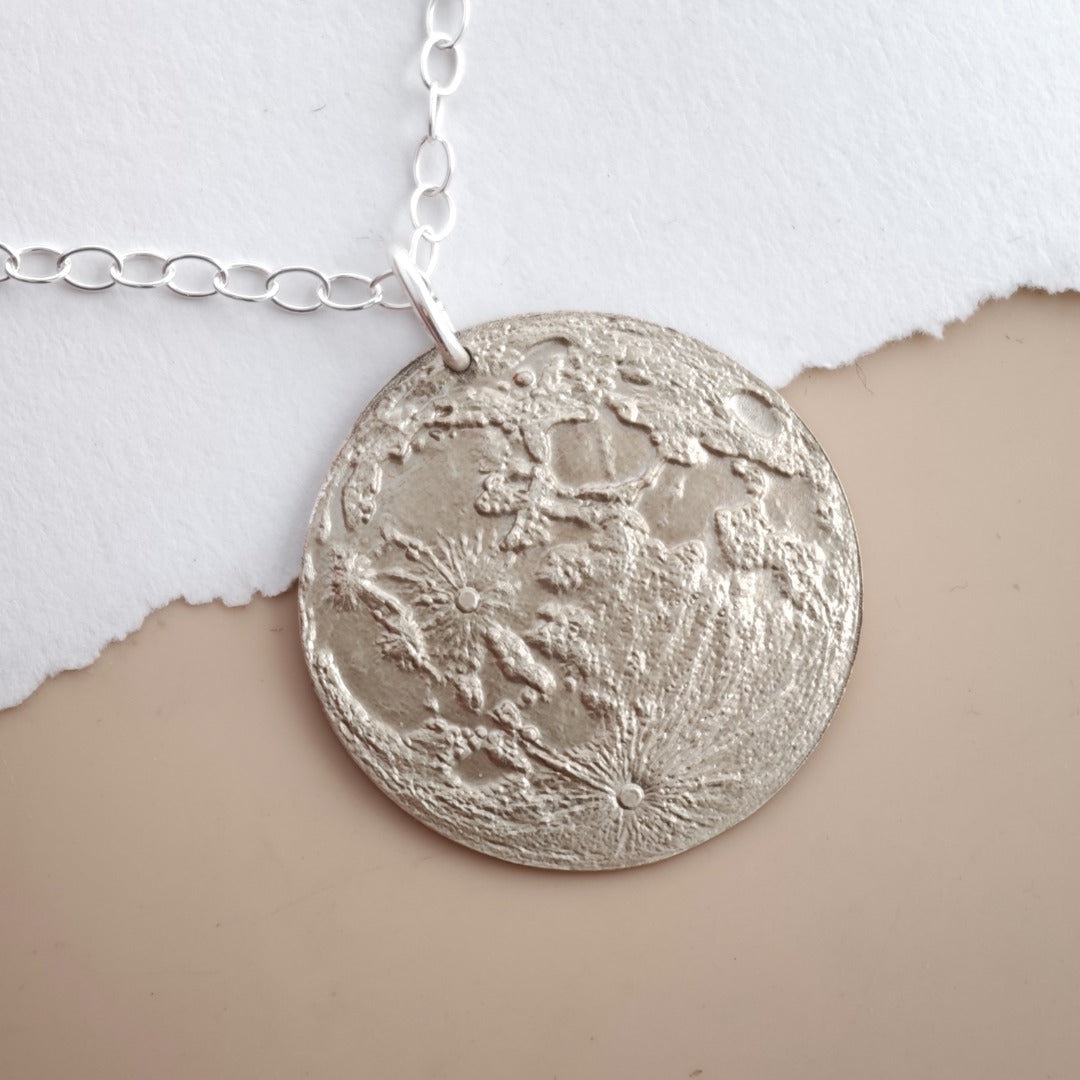 Moon Map Necklace Large 30mm Deep Engraved Recycled Sterling Silver Pendant