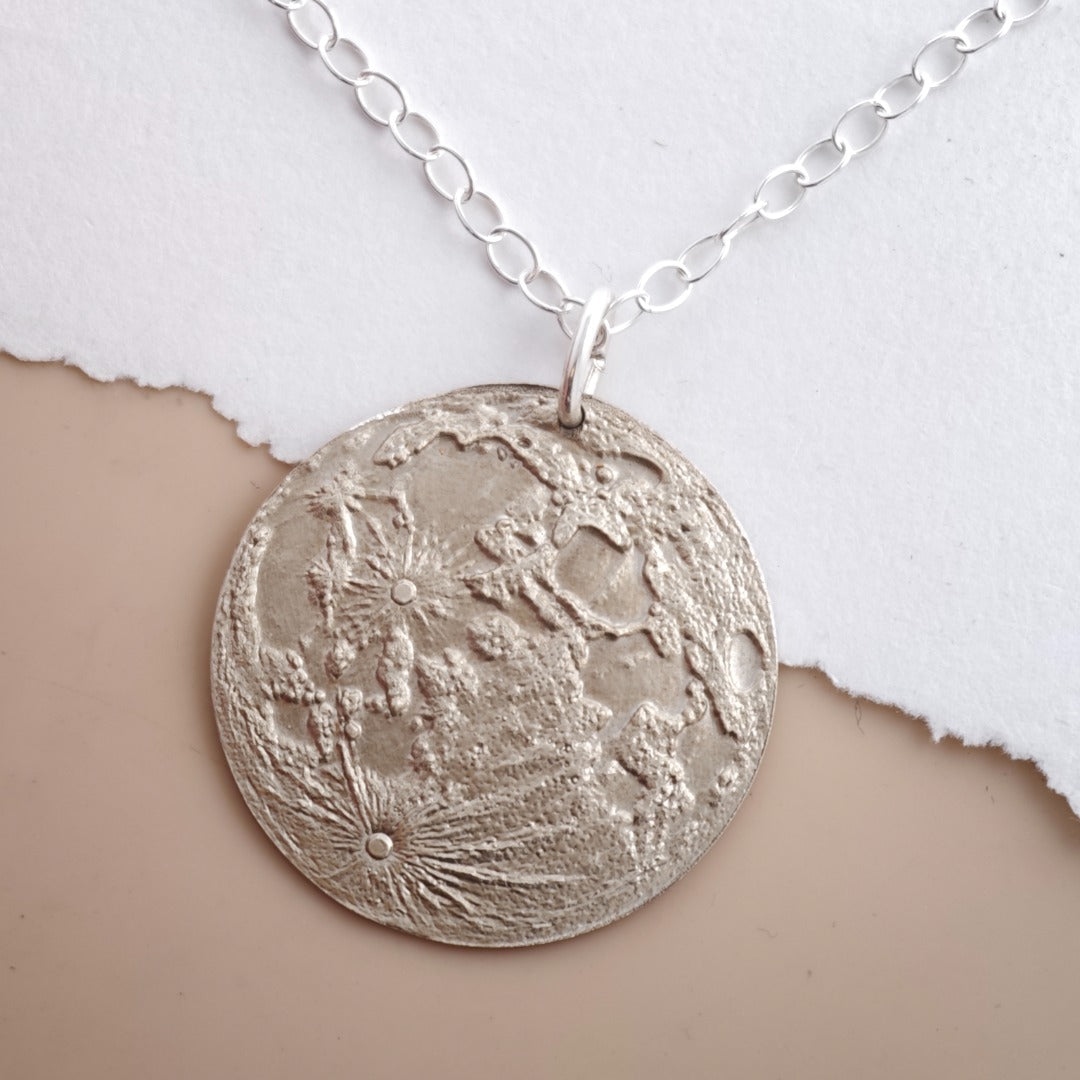 Moon Map Necklace Large 30mm Deep Engraved Recycled Sterling Silver Pendant