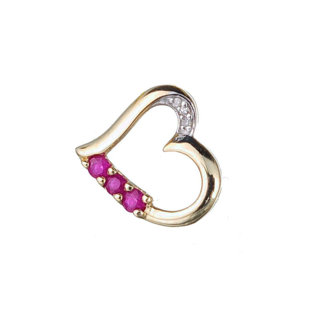 Ruby Diamond Heart Necklace in 9ct Gold