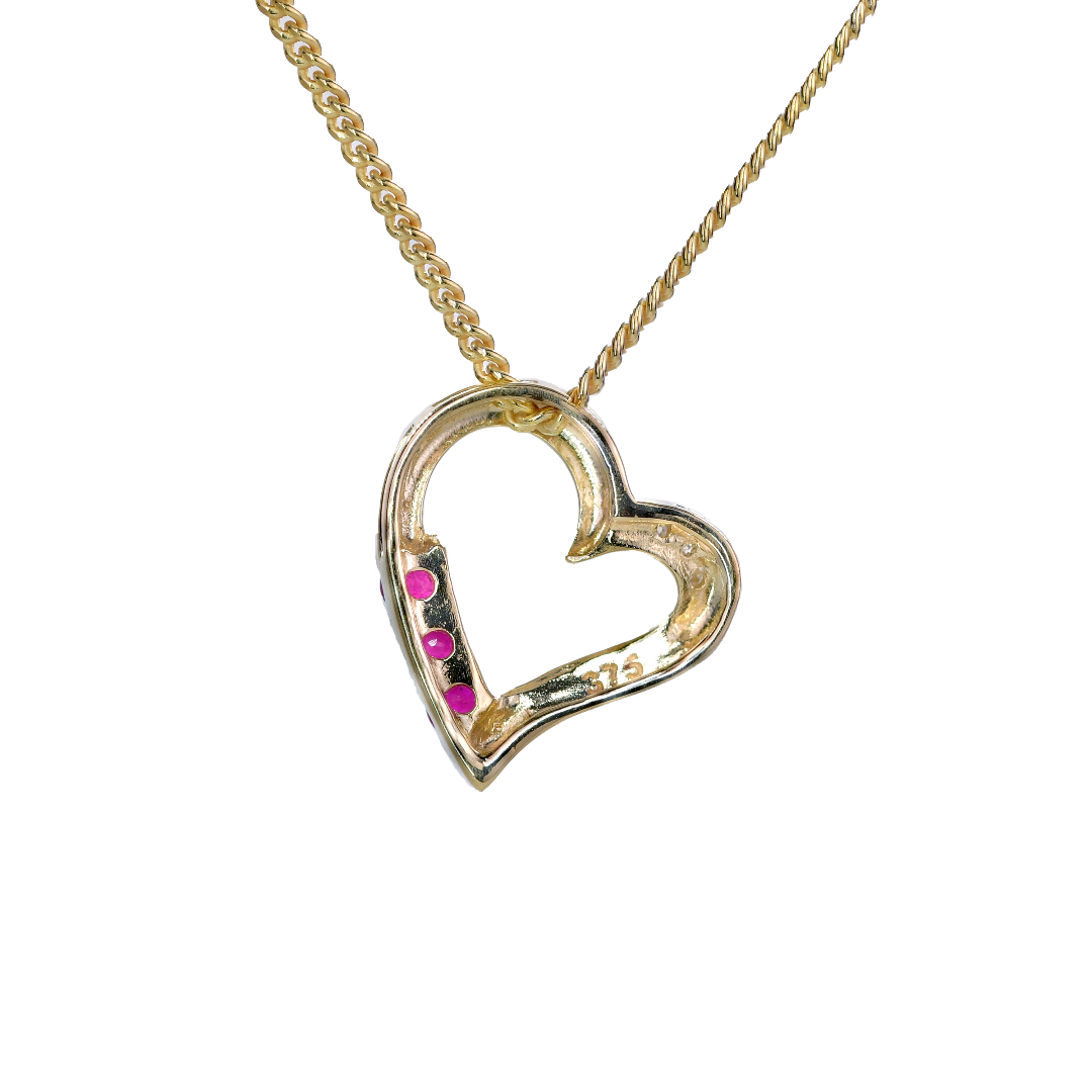 Ruby Diamond Heart Necklace in 9ct Gold