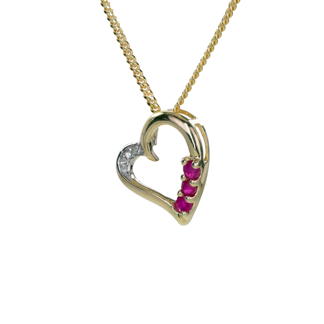 Ruby Diamond Heart Necklace in 9ct Gold