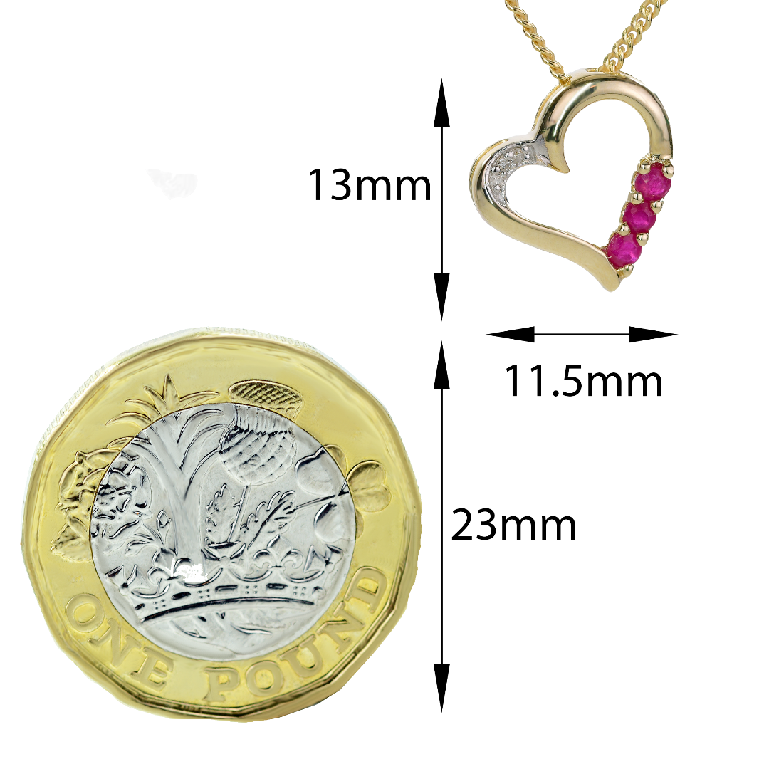 Ruby Diamond Heart Necklace in 9ct Gold