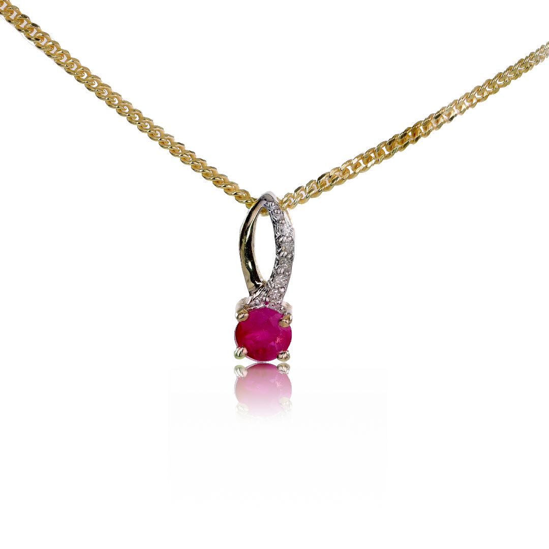 Ruby Diamond Loop Necklace in 9ct Gold