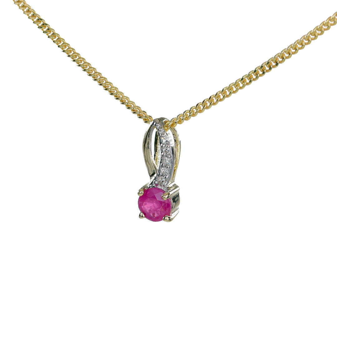 Ruby Diamond Loop Necklace in 9ct Gold