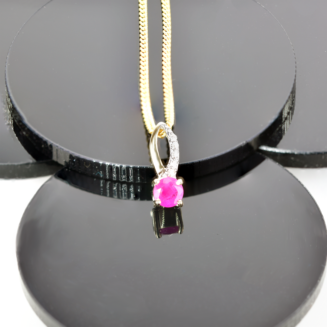 Ruby Diamond Loop Necklace in 9ct Gold