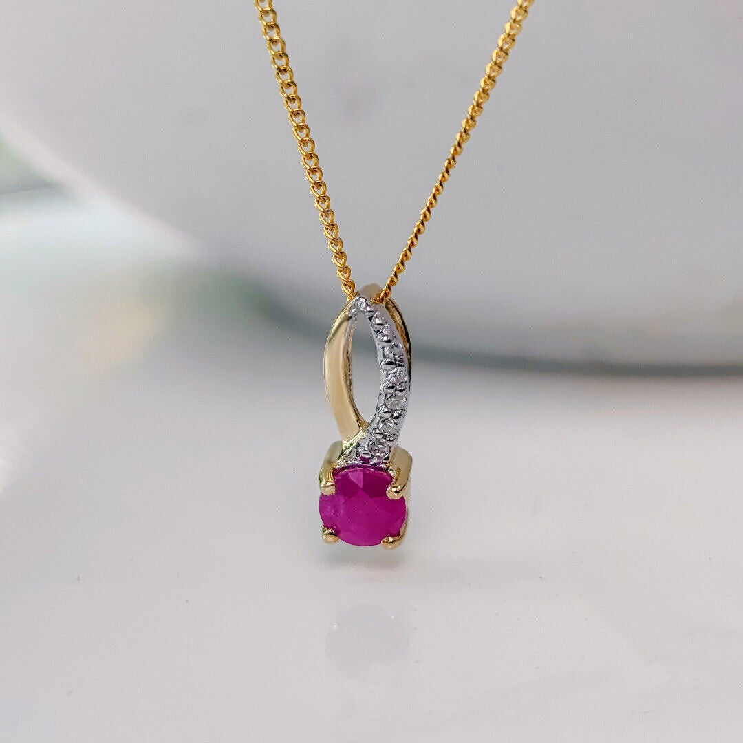 Ruby Diamond Loop Necklace in 9ct Gold