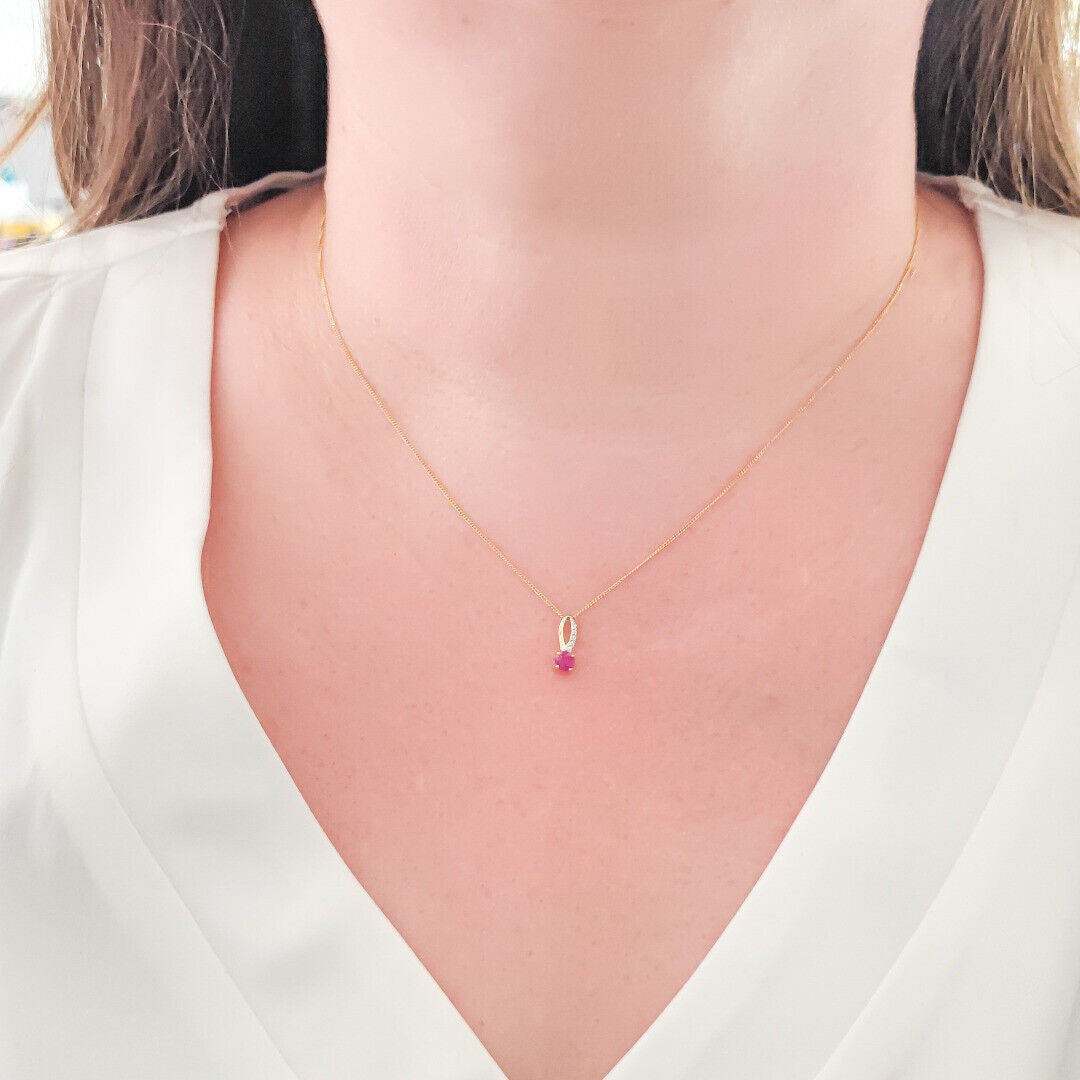 Ruby Diamond Loop Necklace in 9ct Gold