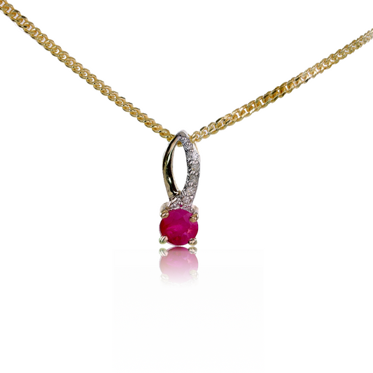 ojewellery 9ct gold necklace diamond ruby loop womens designed in the UK