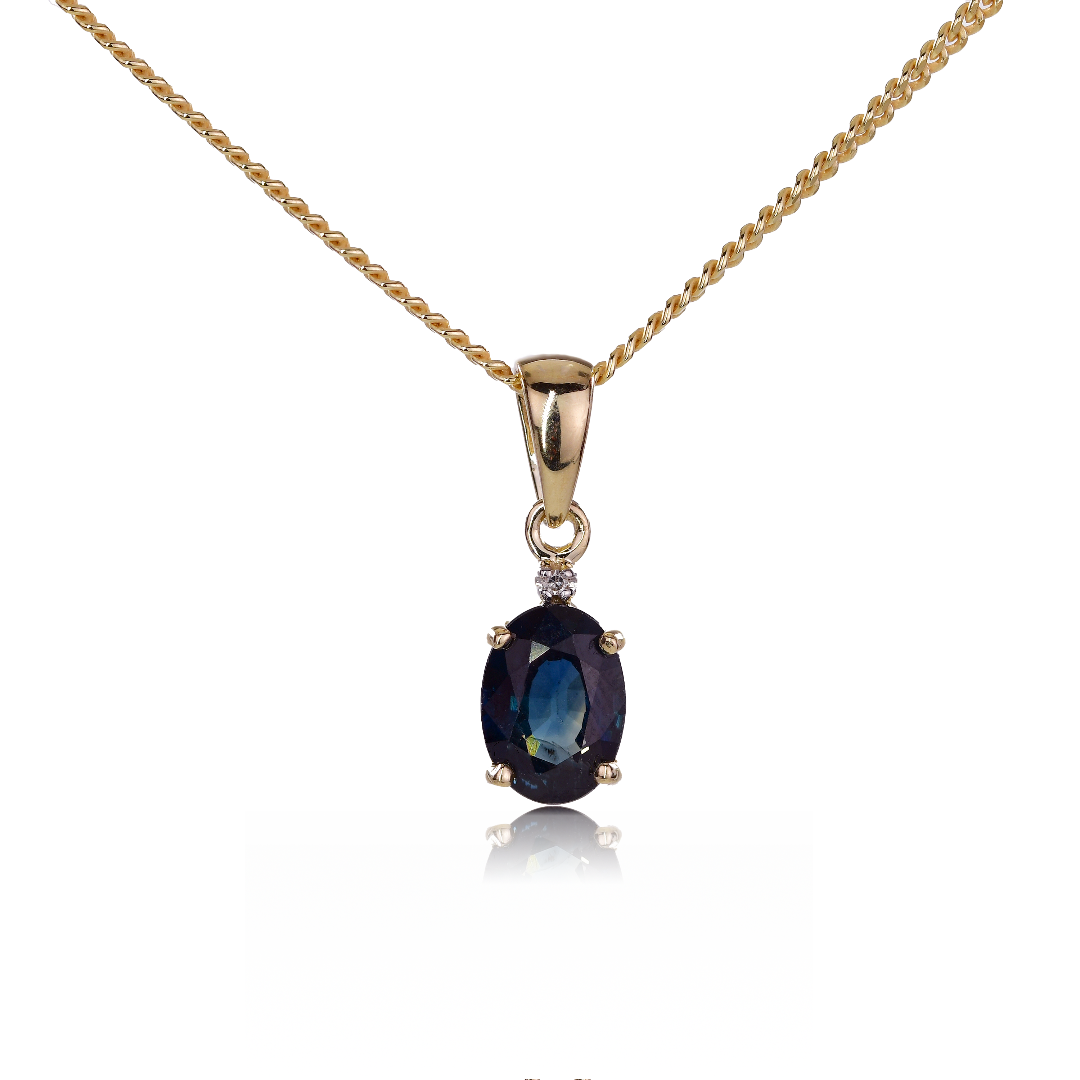 Sapphire Diamond Oval Necklace in 9ct Gold