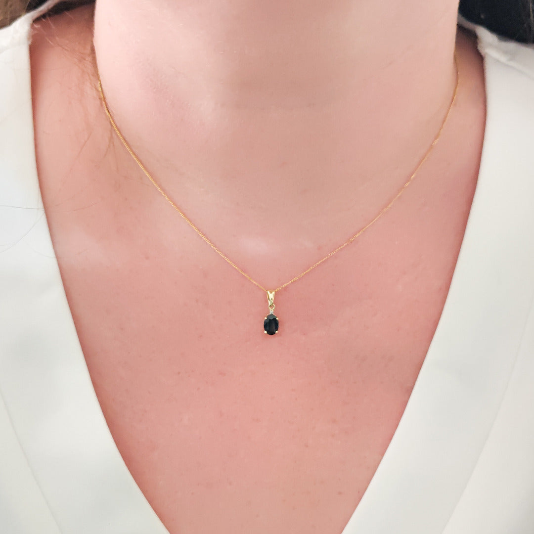 Sapphire Diamond Oval Necklace in 9ct Gold