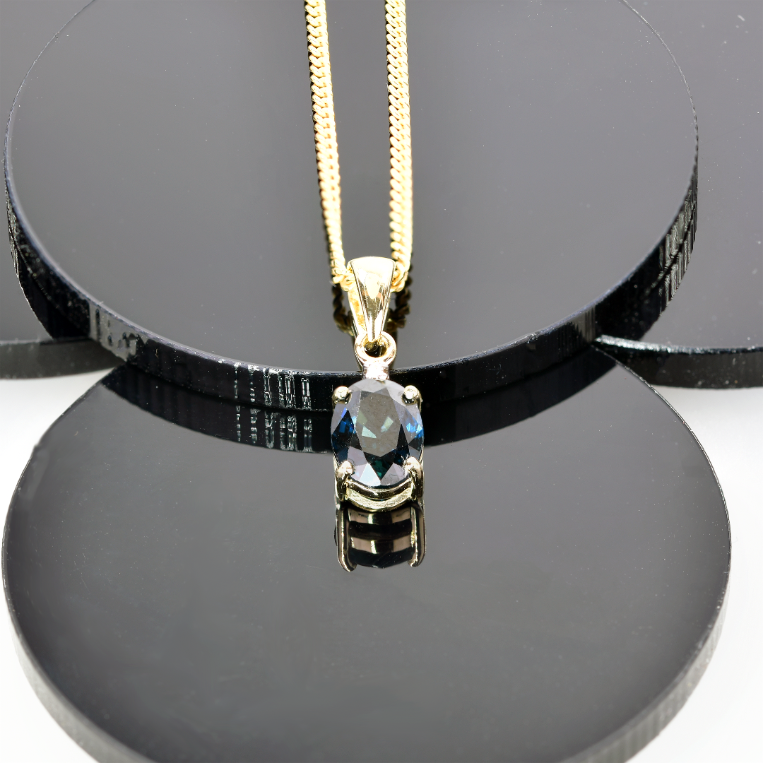 Sapphire Diamond Oval Necklace in 9ct Gold