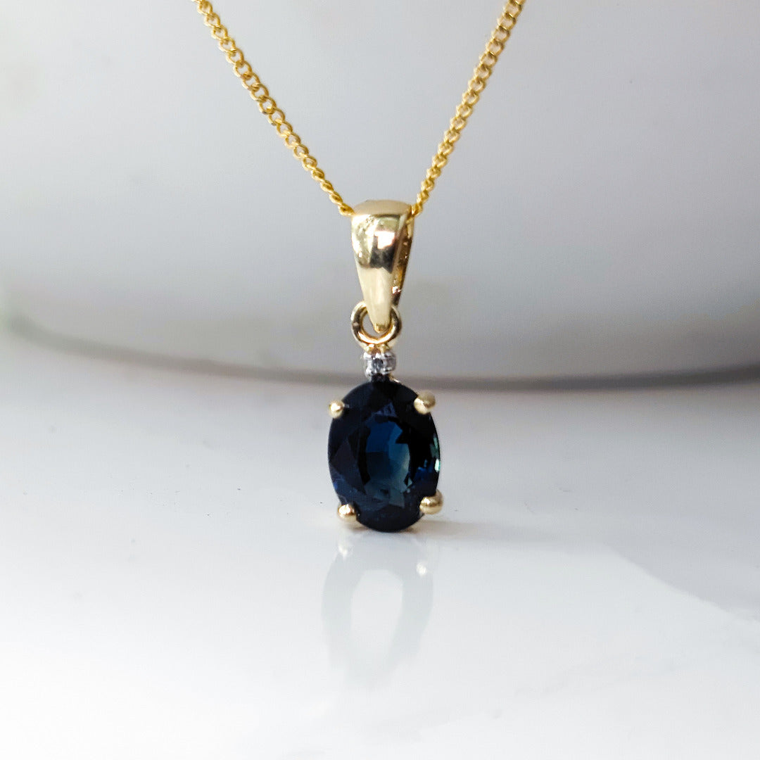 Sapphire Diamond Oval Necklace in 9ct Gold