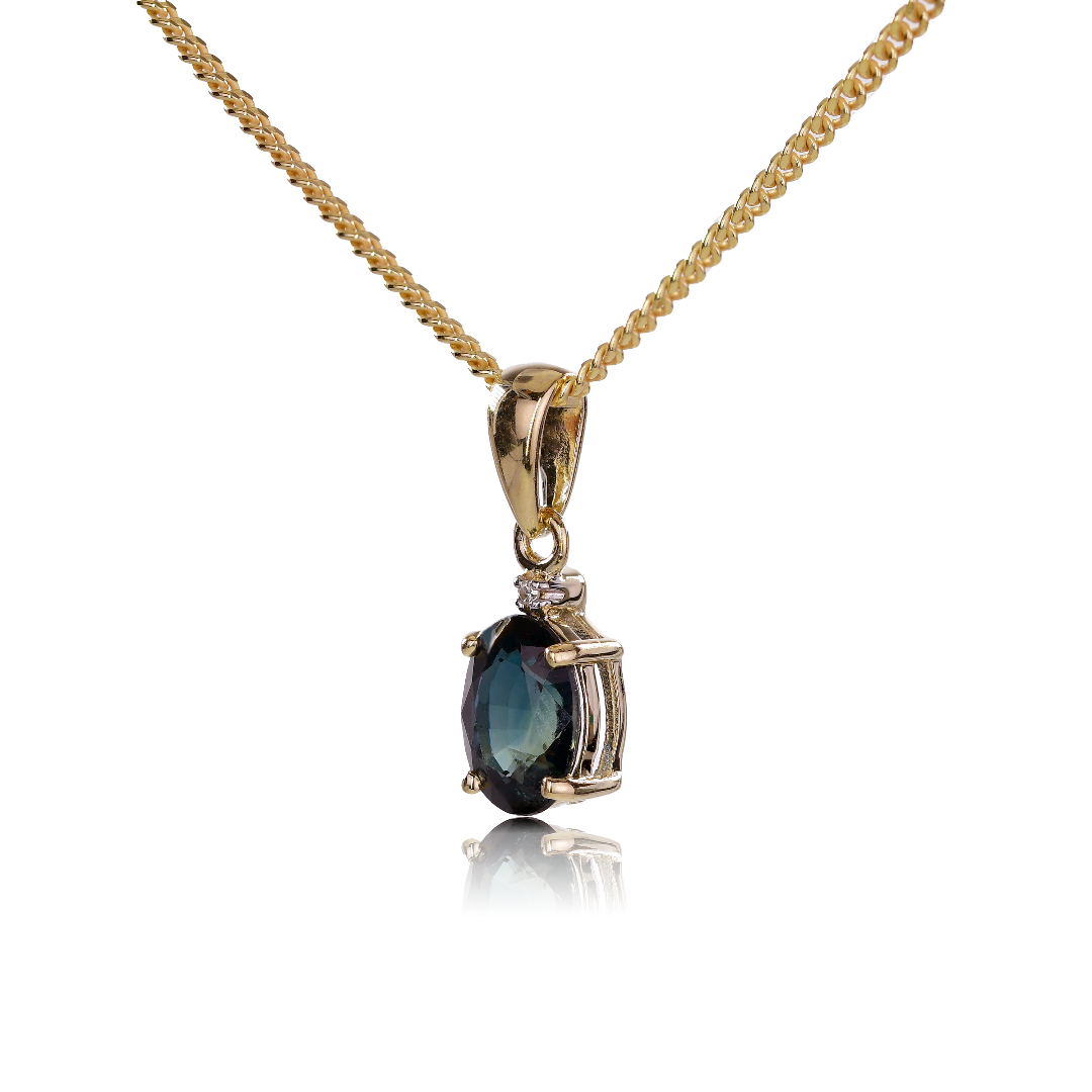 Sapphire Diamond Oval Necklace in 9ct Gold