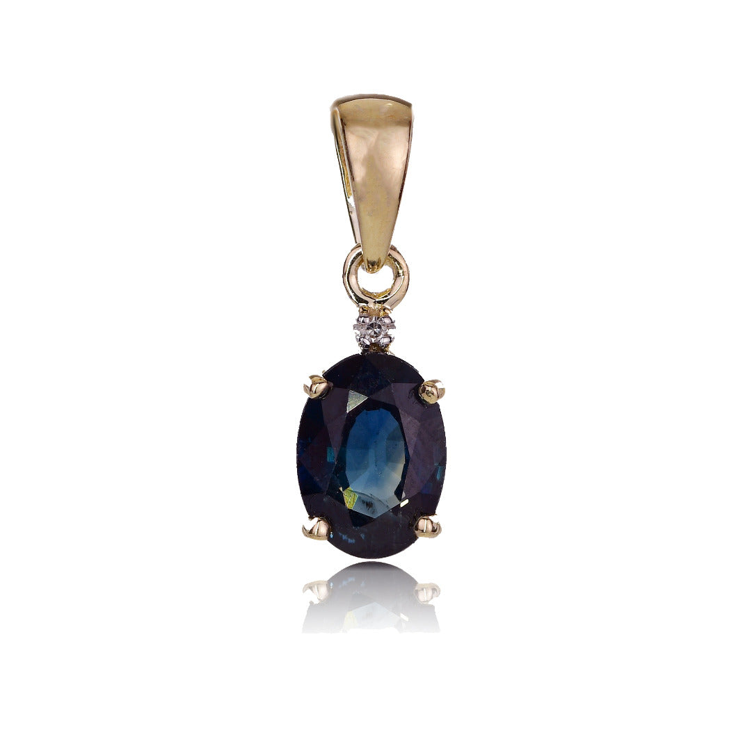 Sapphire Diamond Oval Necklace in 9ct Gold