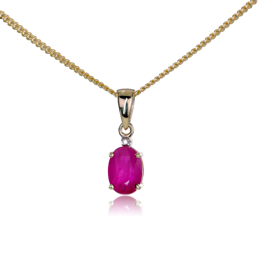Ruby Diamond Oval Necklace in 9ct Gold