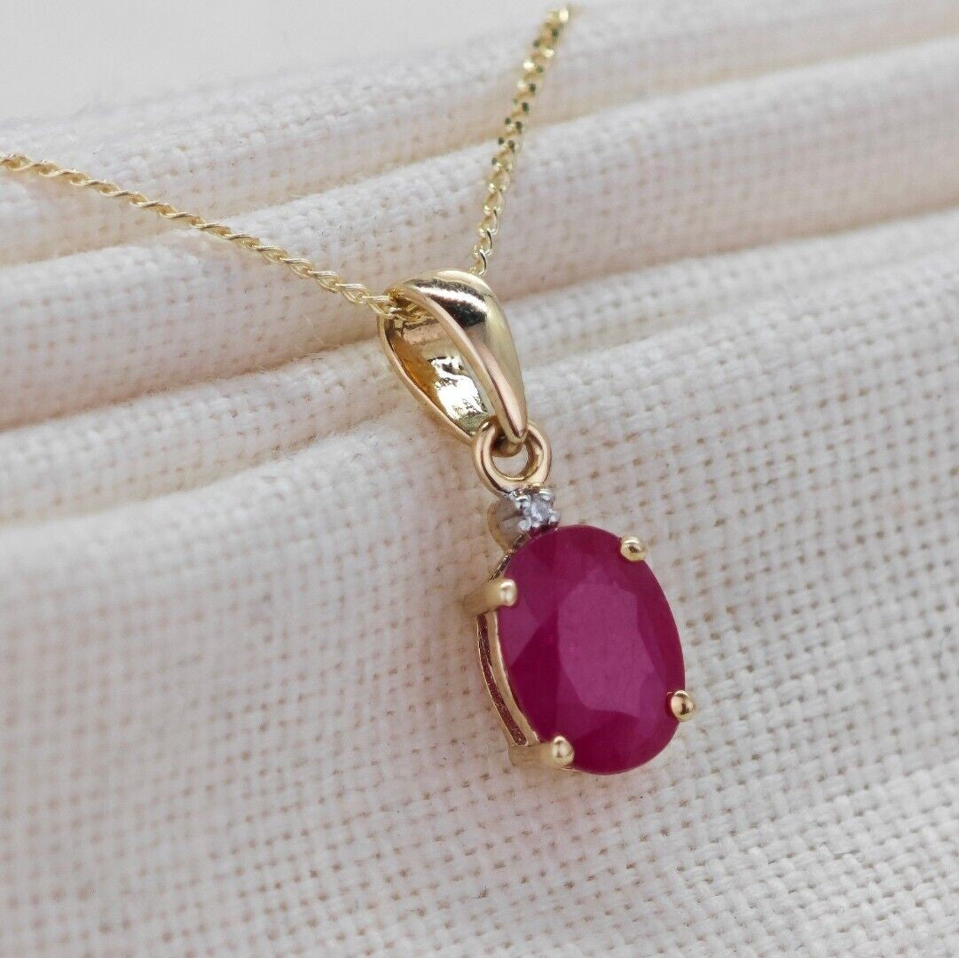 Ruby Diamond Oval Necklace in 9ct Gold