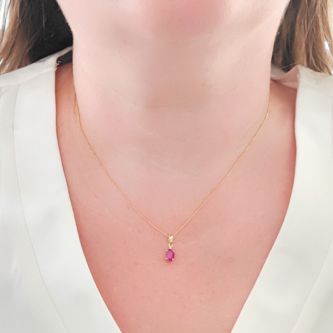 Ruby Diamond Oval Necklace in 9ct Gold