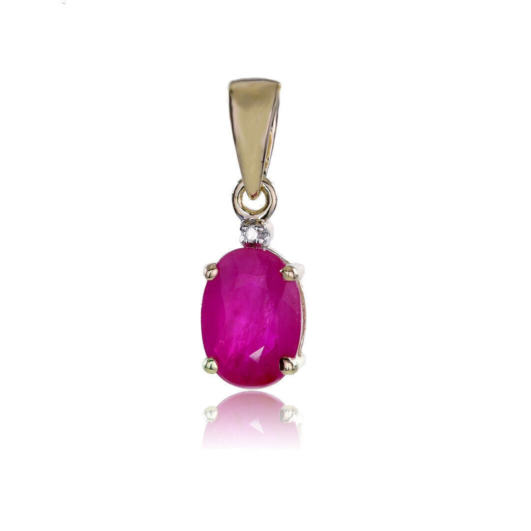 Ruby Diamond Oval Necklace in 9ct Gold