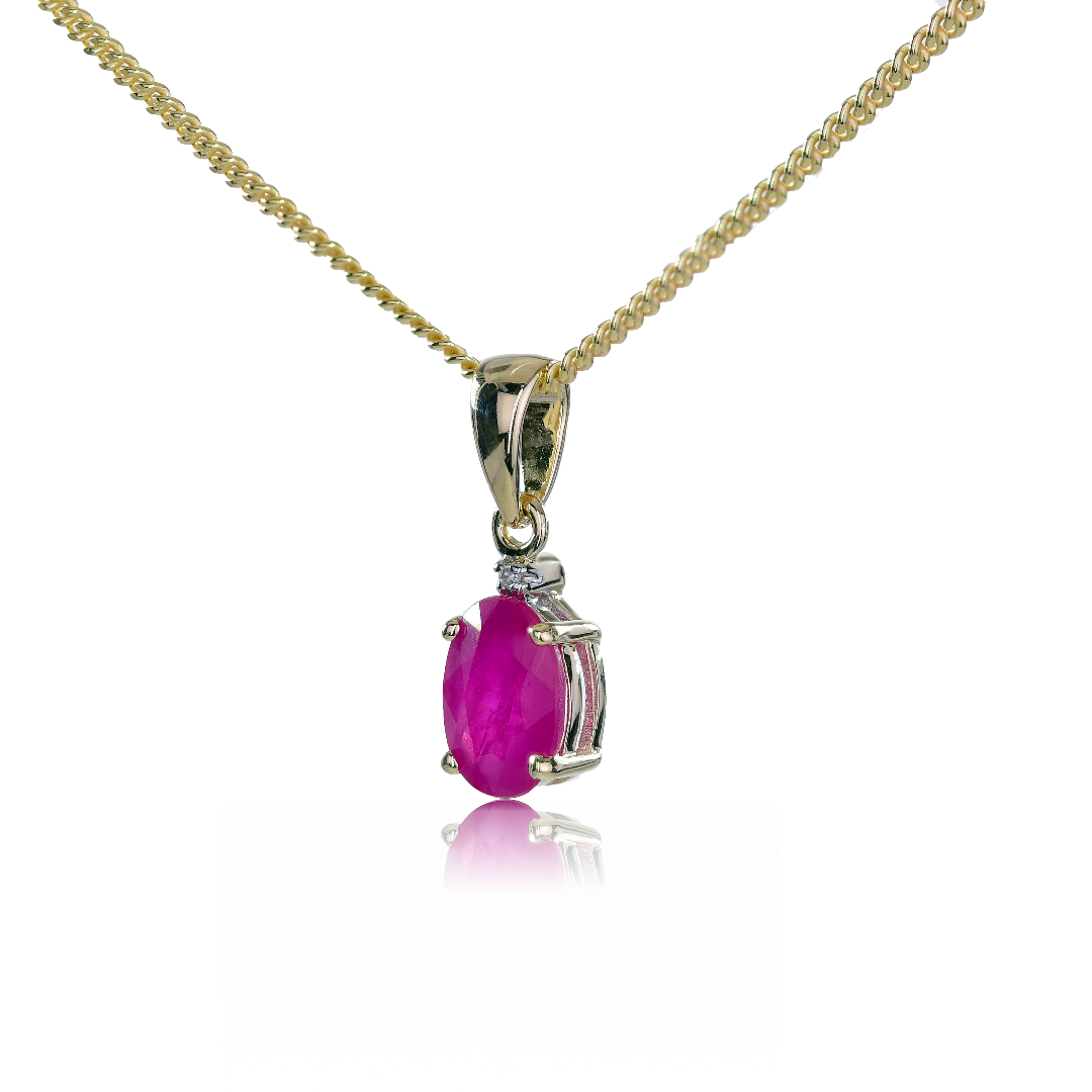 Ruby Diamond Oval Necklace in 9ct Gold