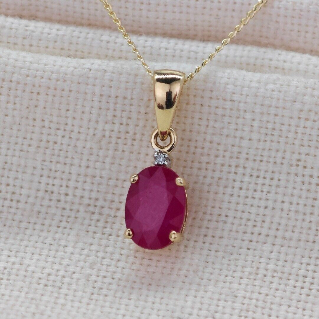 Ruby Diamond Oval Necklace in 9ct Gold