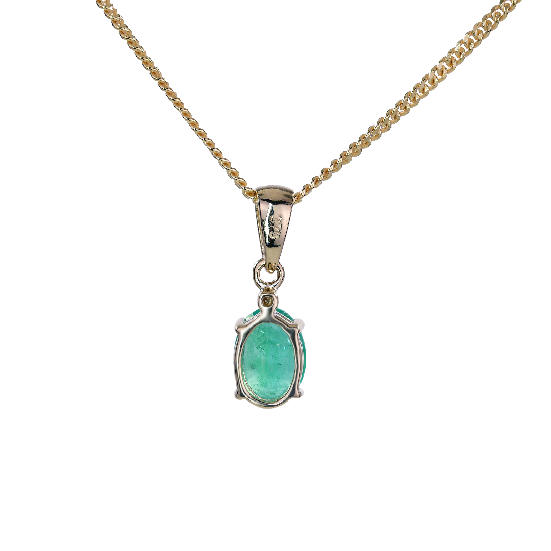 9ct Gold Necklace Diamond Emerald Oval 0.75ct 7x5 May Birthstone