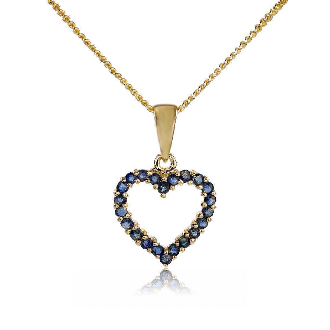 Sapphire Diamond Heart Necklace in 9ct Gold