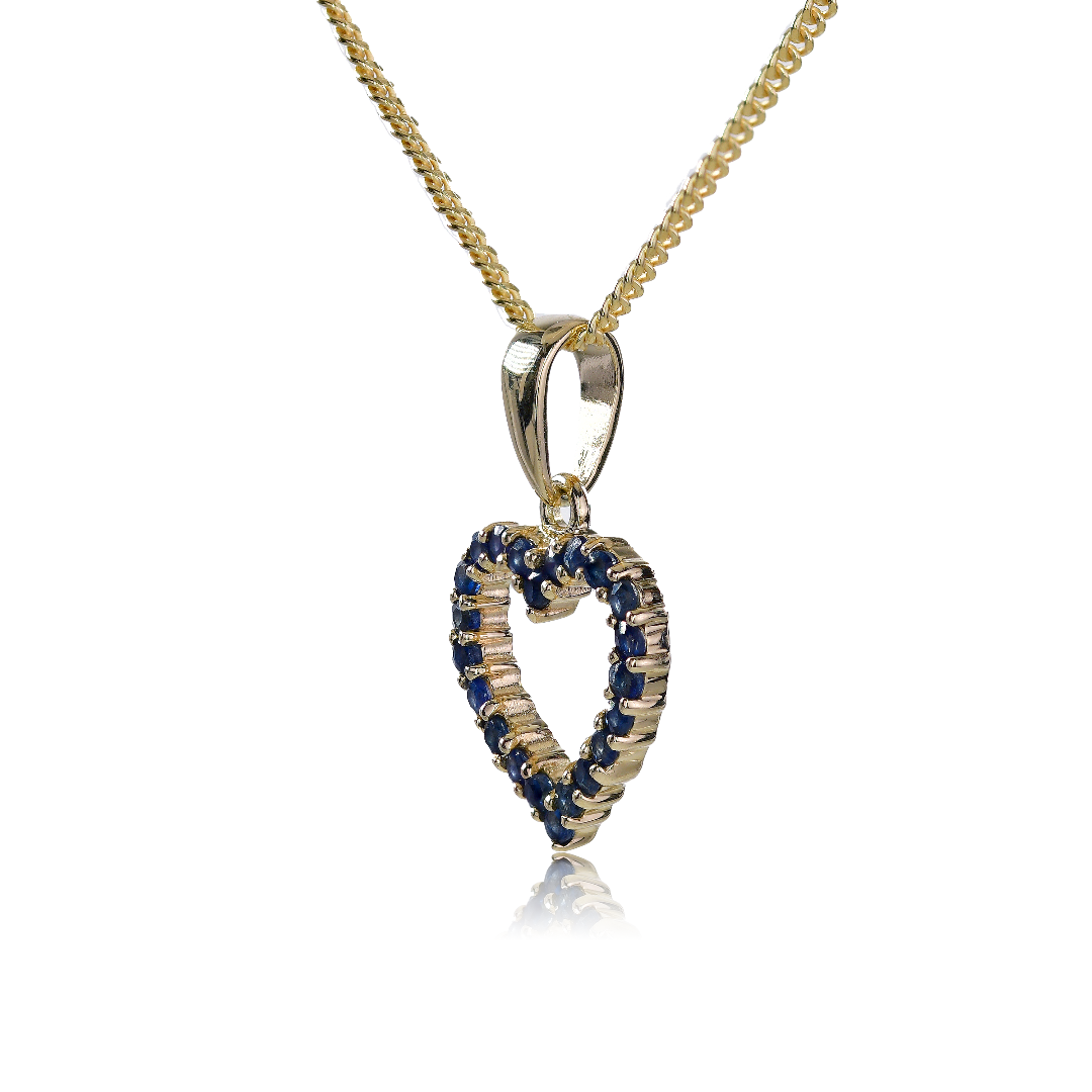 Sapphire Diamond Heart Necklace in 9ct Gold
