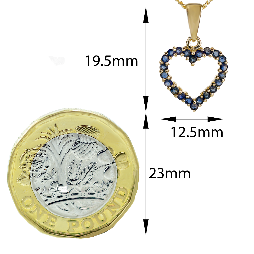 Sapphire Diamond Heart Necklace in 9ct Gold