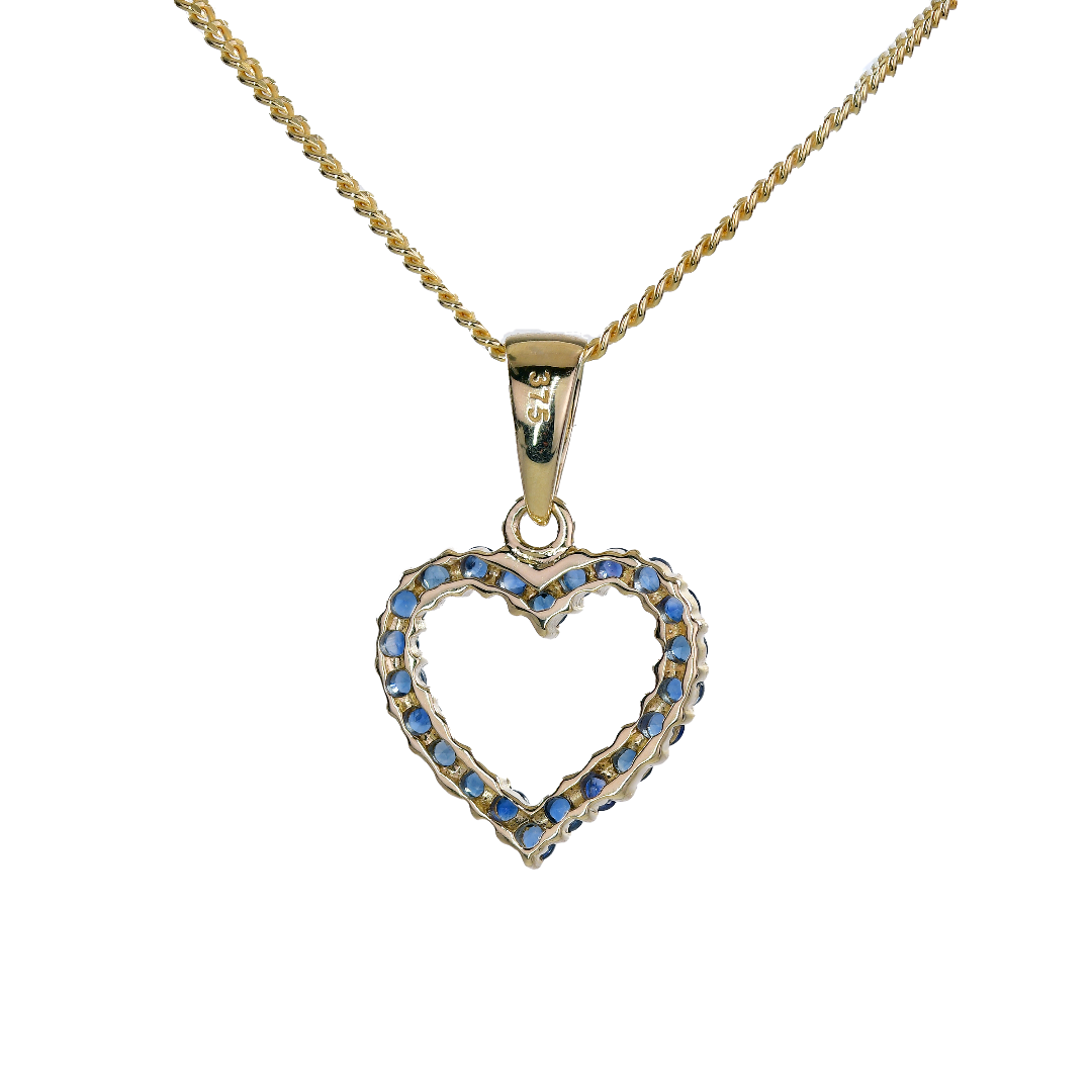 Sapphire Diamond Heart Necklace in 9ct Gold