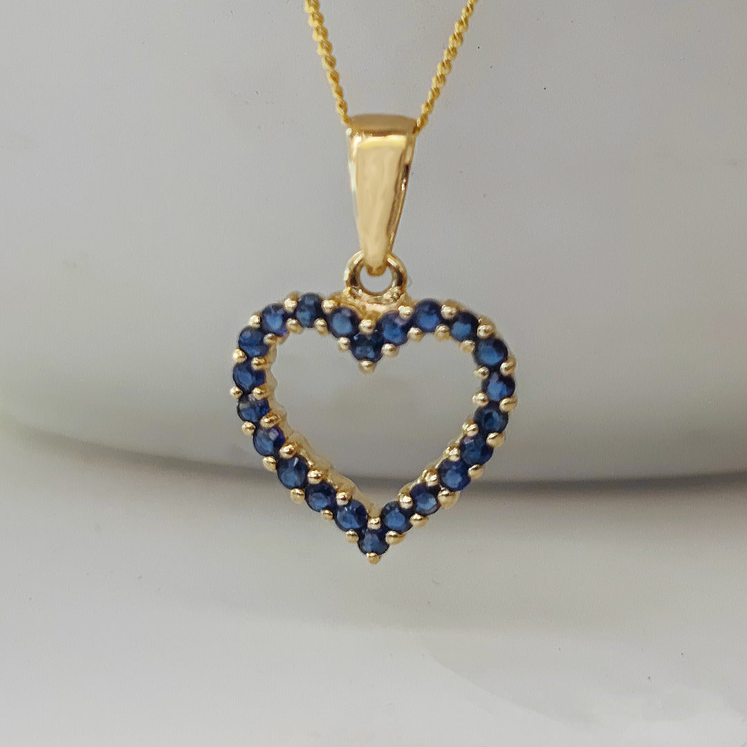 Sapphire Diamond Heart Necklace in 9ct Gold