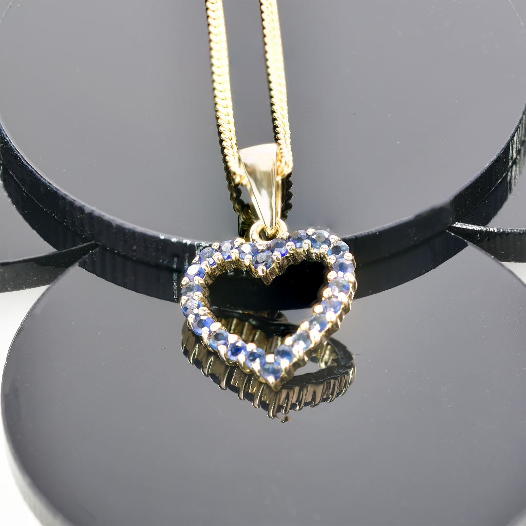 Sapphire Diamond Heart Necklace in 9ct Gold