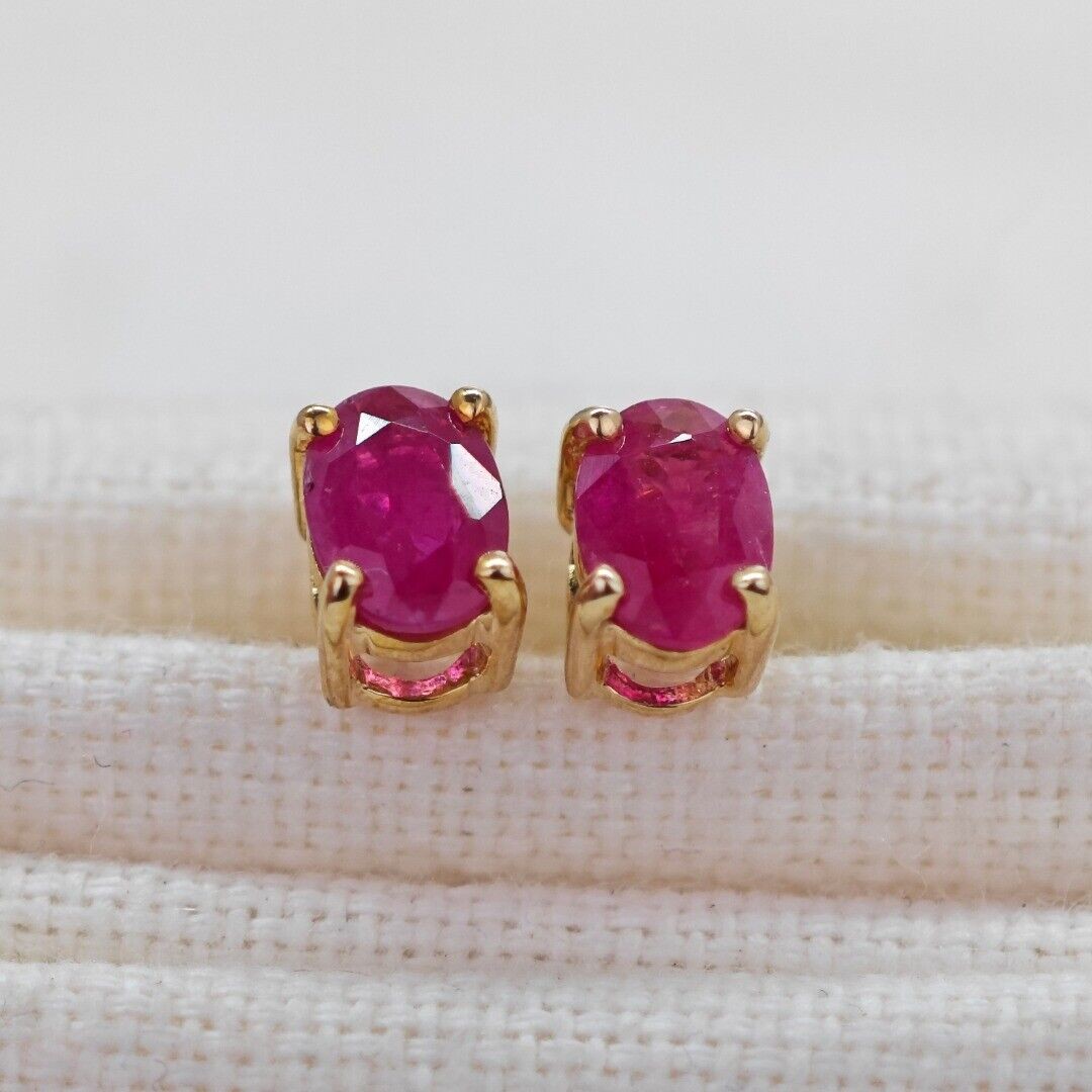 9ct Gold Ruby Earrings 6x4 Oval Studs 1.2ct
