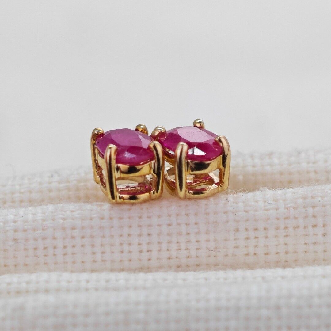 9ct Gold Ruby Earrings 6x4 Oval Studs 1.2ct