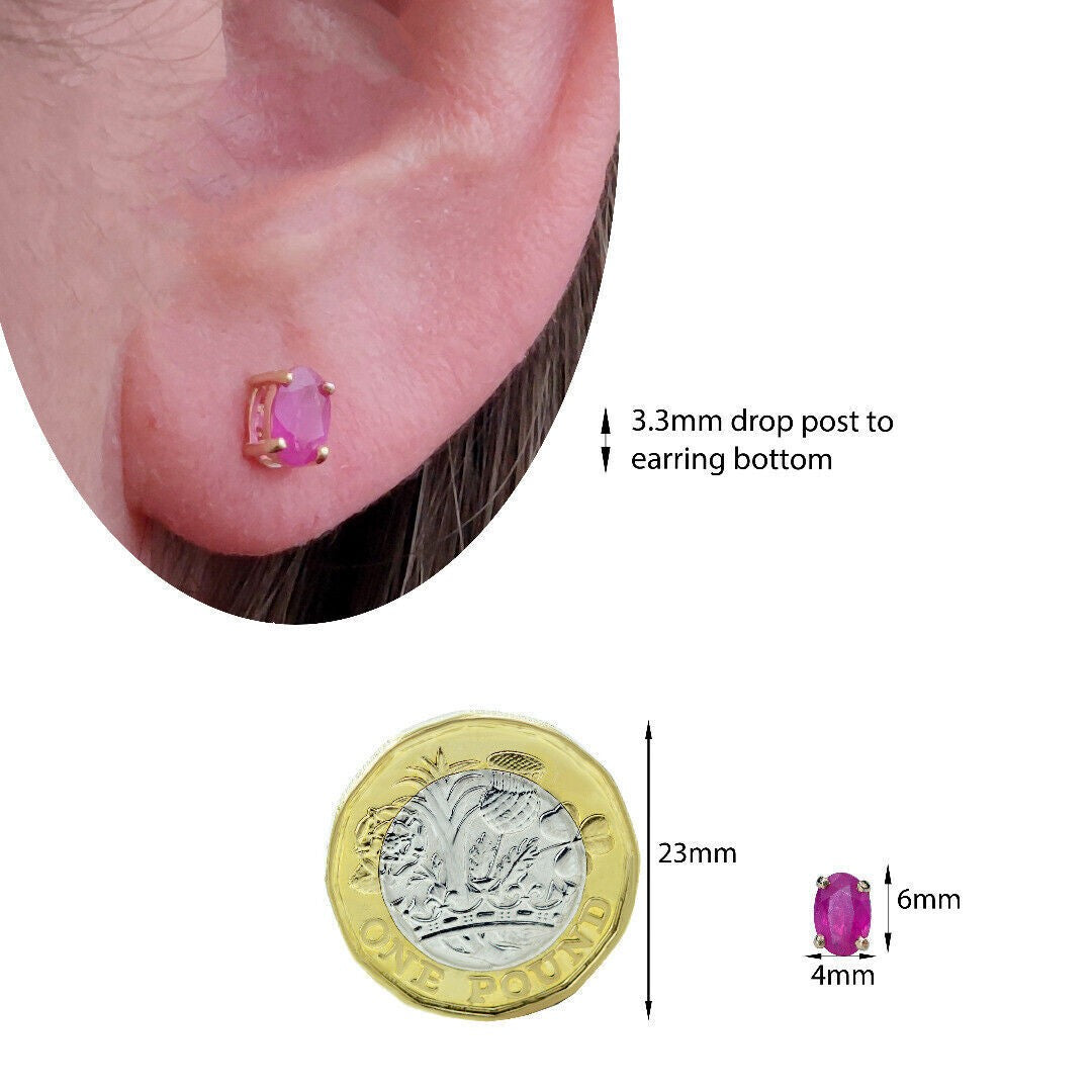 9ct Gold Ruby Earrings 6x4 Oval Studs 1.2ct