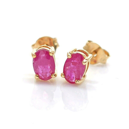 9ct Gold Ruby Earrings 6x4 Oval Studs 1.2ct