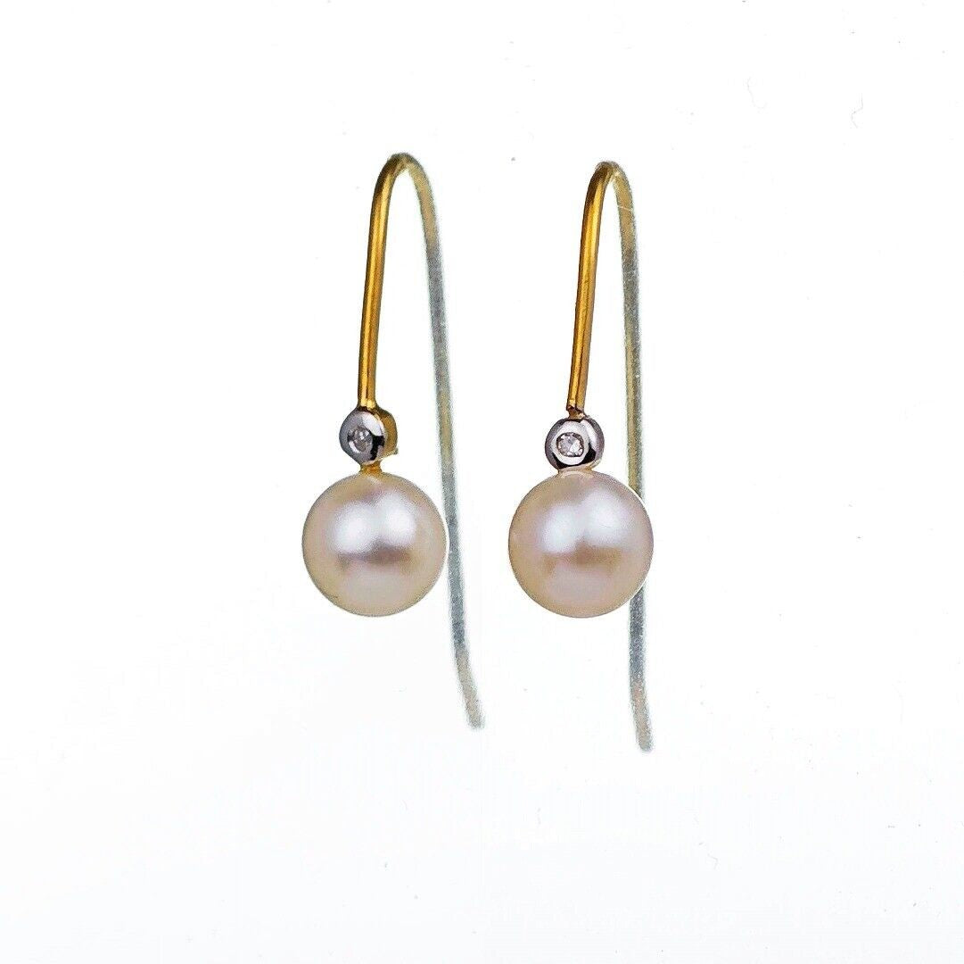 9ct Gold Earrings Diamond Dangle Pearl White Hook Womens