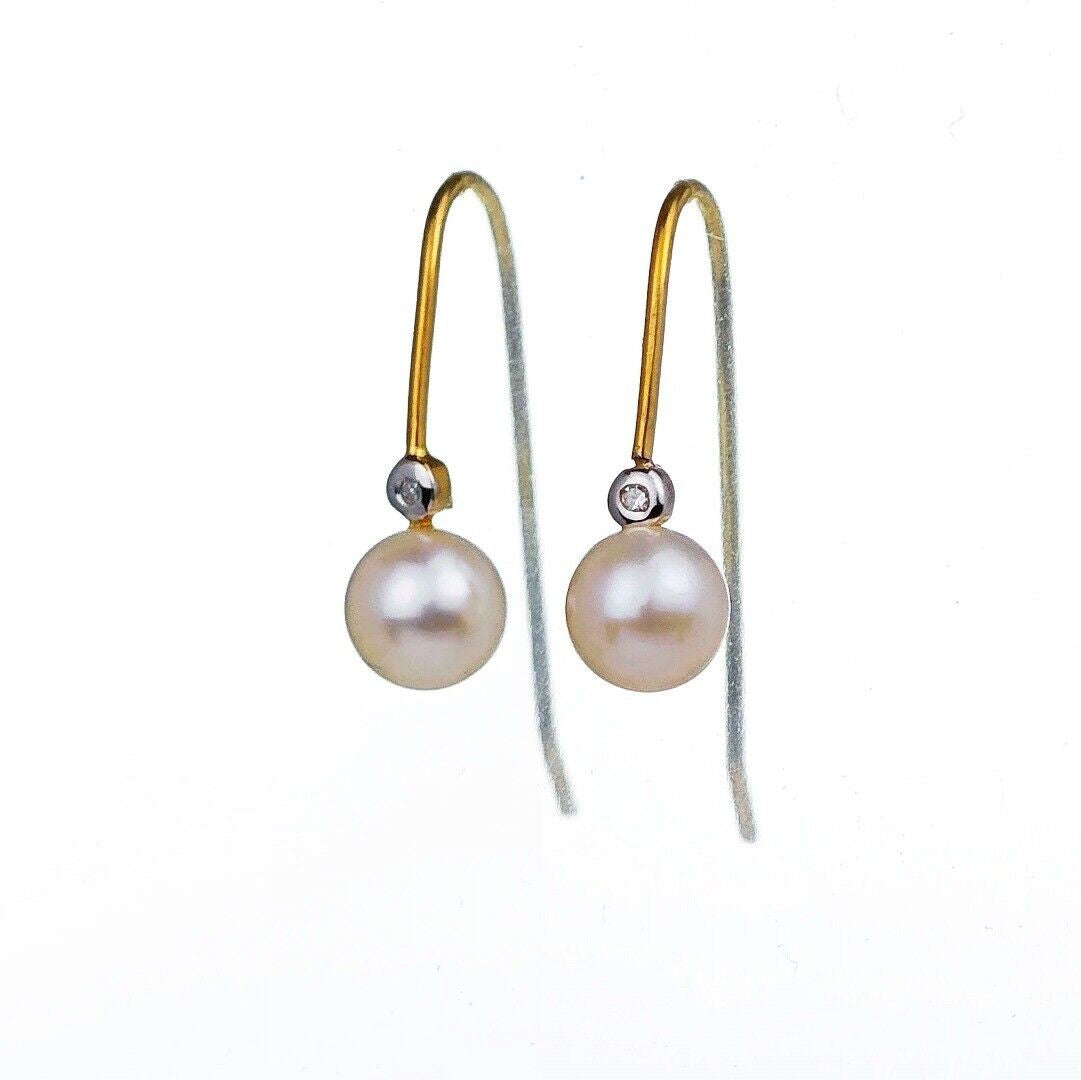 9ct Gold Earrings Diamond Dangle Pearl White Hook Womens