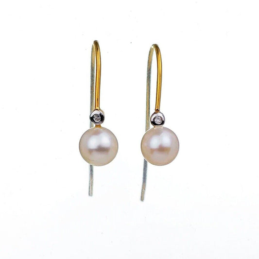 9ct Gold Earrings Diamond Dangle Pearl White Hook Womens