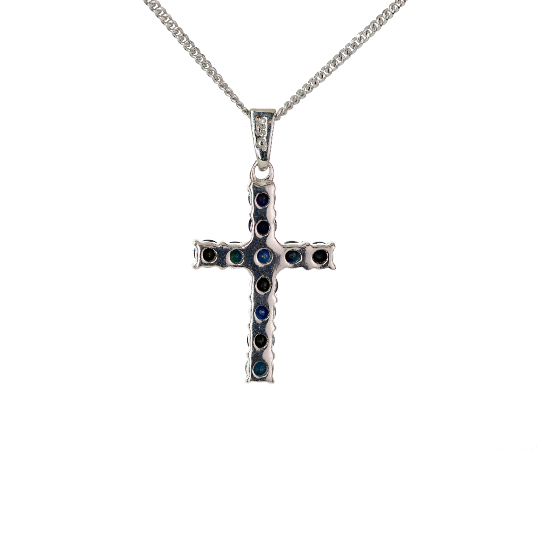 Sapphire Cross Necklace in Sterling Silver