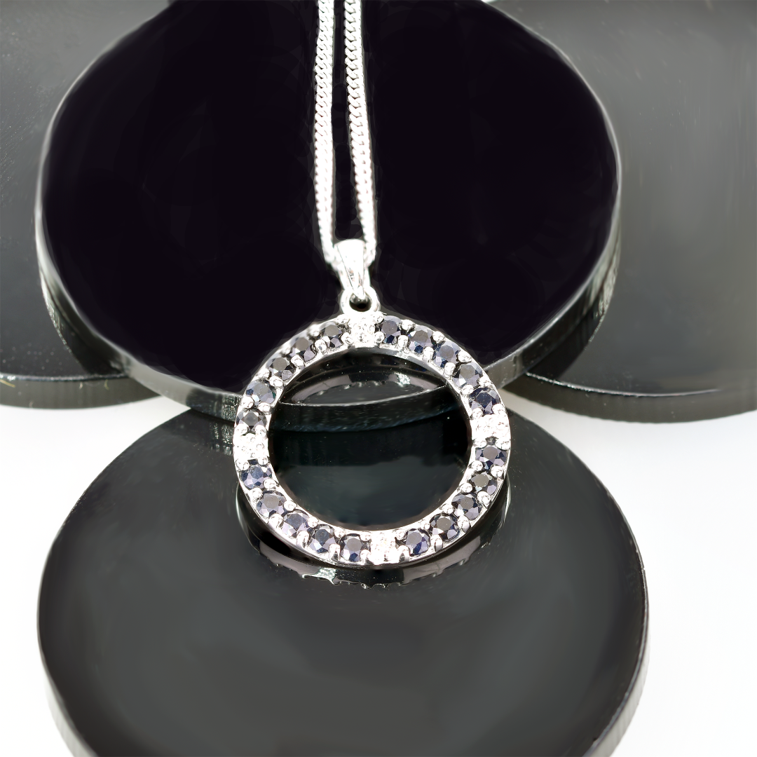 Sapphire Diamond Circle Necklace in Sterling Silver