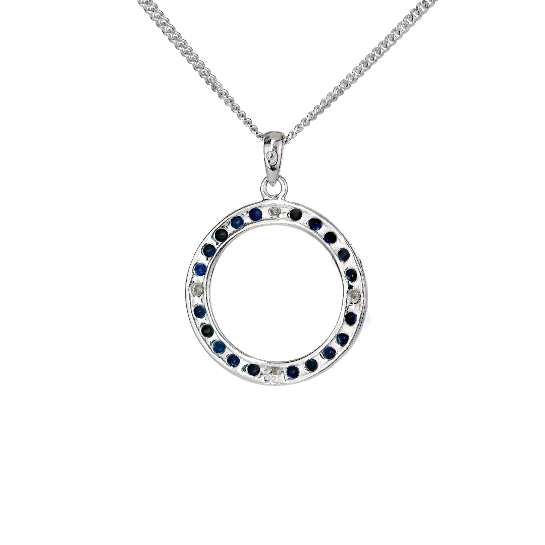 Sapphire Diamond Circle Necklace in Sterling Silver