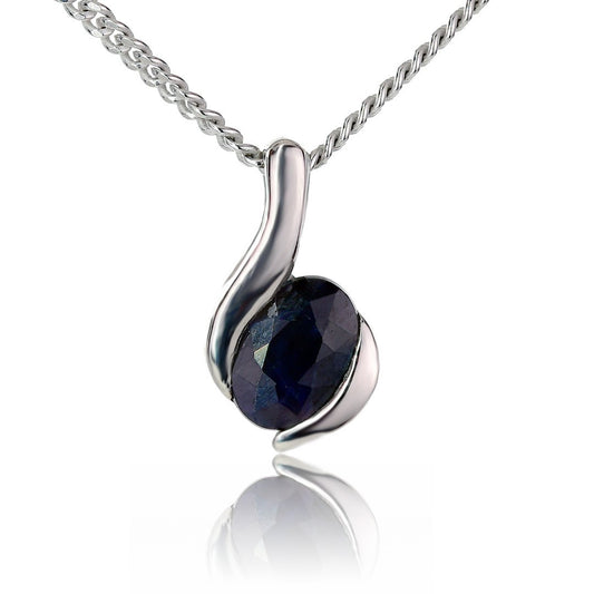 Sterling Silver Necklace Sapphire Blue 0.6ct Oval 18'' Chain