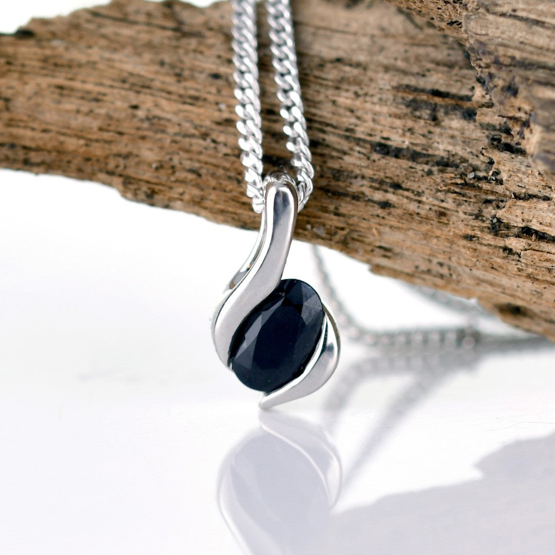 Sterling Silver Necklace Sapphire Blue 0.6ct Oval 18'' Chain