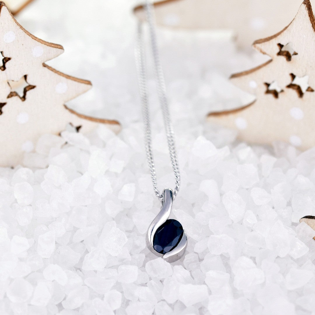 Sterling Silver Necklace Sapphire Blue 0.6ct Oval 18'' Chain