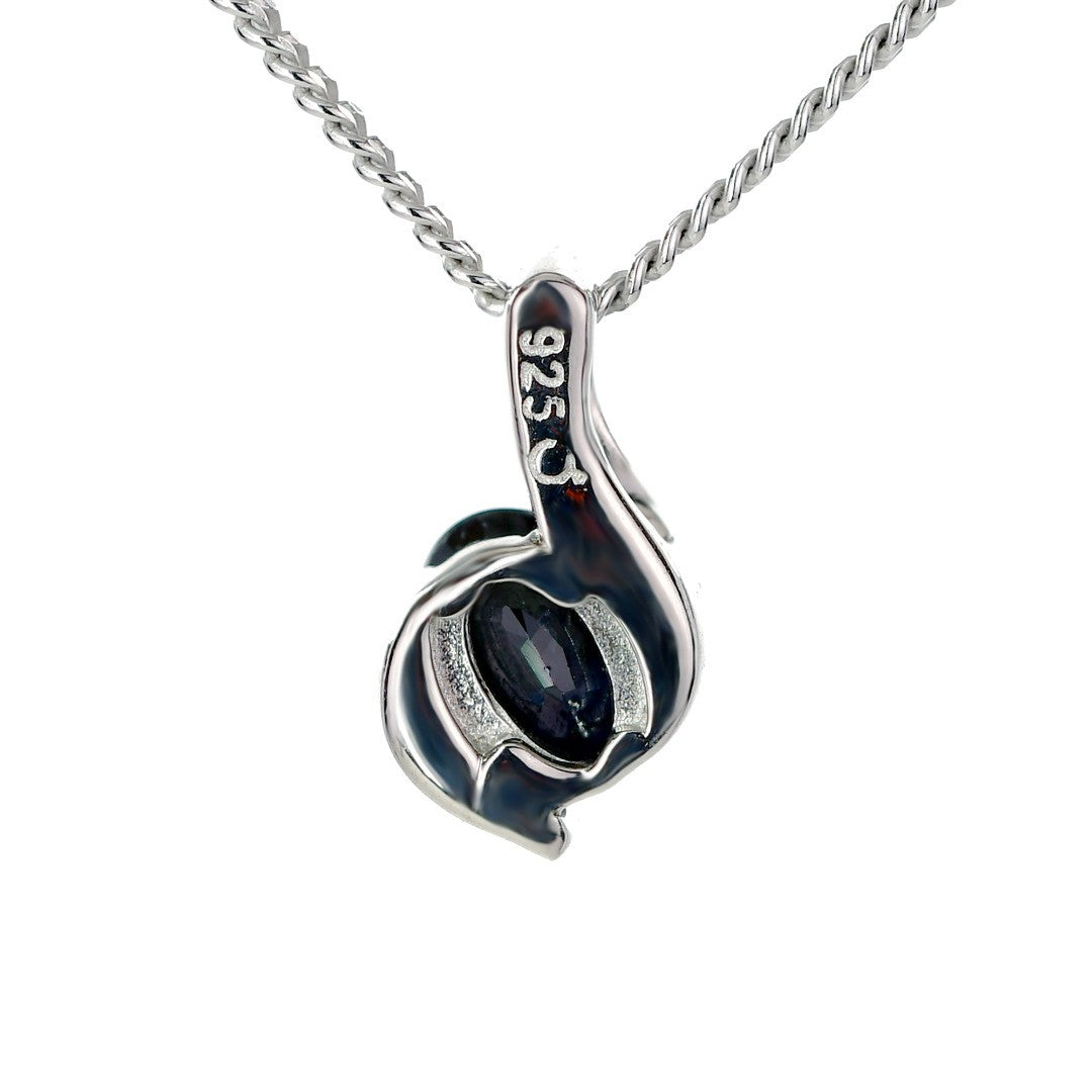 Sterling Silver Necklace Sapphire Blue 0.6ct Oval 18'' Chain