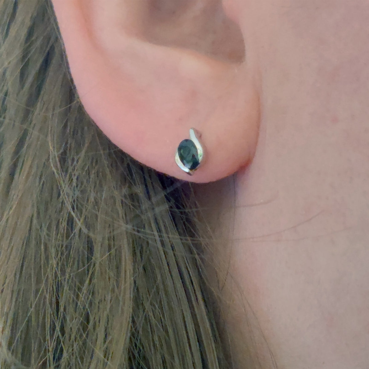 Sapphire Oval Stud Earrings in Sterling Silver