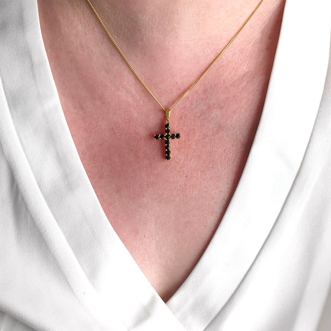 Silver Necklace Gold Plate 1.65ct Sapphire Blue Cross 18'' Chain