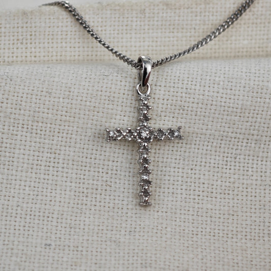 Sterling Silver Diamond Cross Necklace Natural Gemstone Pendant