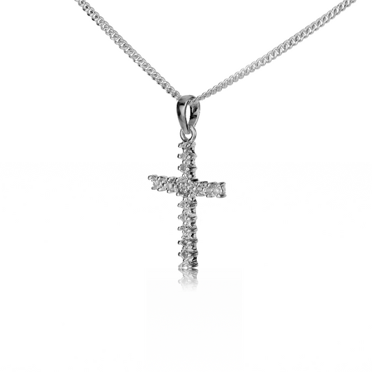 Sterling Silver Diamond Cross Necklace Natural Gemstone Pendant